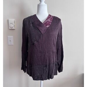 Yasuko Boho Fairy Whimsigoth Womens Top Small Medium Crinkle Kimono Silk Purple